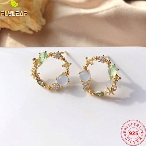 100% 925 Sterling Silver Earrings For Women Gold Wreath Zircon Fine Jewelry Femme Earings Fashion Jewelry