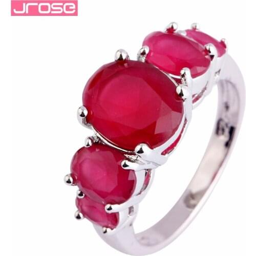 JROSE Wedding Finger Ring Brand Jewelry for Women Red Clear AAA Cubic Zircon Silver Ring Size 6 7 8 9 10 11 12 13 Gifts