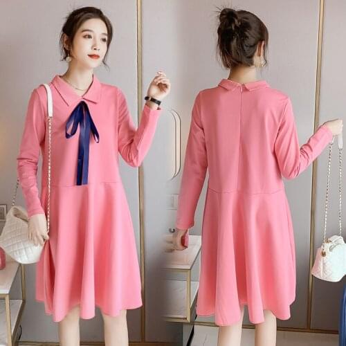 2802# Maternity Clothes Spring Autumn Long Sleeve Easy Matching Stylish A Line Dress for Pregnant Women Mom Dress