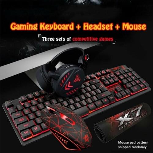 4Pcs/Set K59 Keyboard Mouse Combos Wired USB Keyboard Illuminated Gaming Mouse Pad Backlight Headset