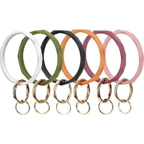 6PCS Silicone Bangle Key Ring Bracelet Keychain holder for Women Girls Christmas Birthday Gift Wristlet Round Keyring