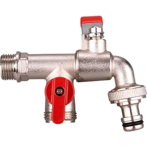 90 Degree Double Valve Water Tap Durable Brass Faucet for Home Outdoor Garden