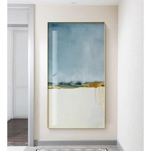 Abstract Blue White Landscape Canvas Posters Print Golden Wall Pictures for Living Room Bedroom Aisle Scandinavian Home Decor