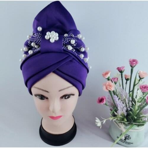 African Turbans Caps Women With Pearls And Diamonds Headtie Hats Hijab Inner Caps Underscarf 2021 New African Design Head Wraps