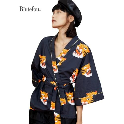 【Biutefou】Original Design 2021 Autumn Women Short Tiger Print Japanese Kimono