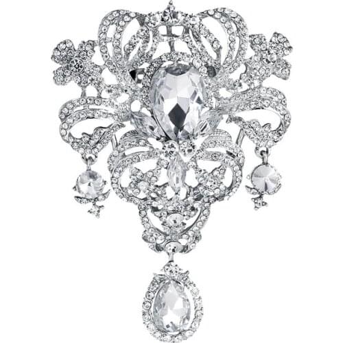 WEIMANJINGDIAN Brand Crystal Rhinestone Large Size Big Drop Brooches for Wedding Ornament Jewelry