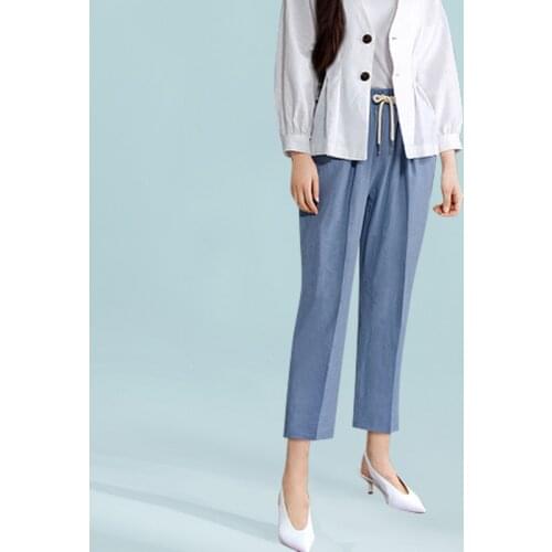 High Waist Cotton Khaki Pants Women Summer Office Linen Loose Harem Pants Plus Size Woman Elastic Waist Green Trousers Women New