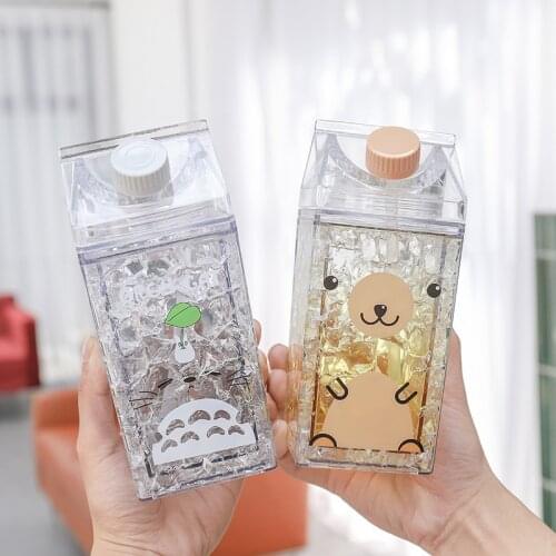 Water Bottles Milk Coffee Cups Cute Box Kettle 400ml Milk Cartoon Water Bottle Sport Tour Student Kawaii With Straw Drink Bottle