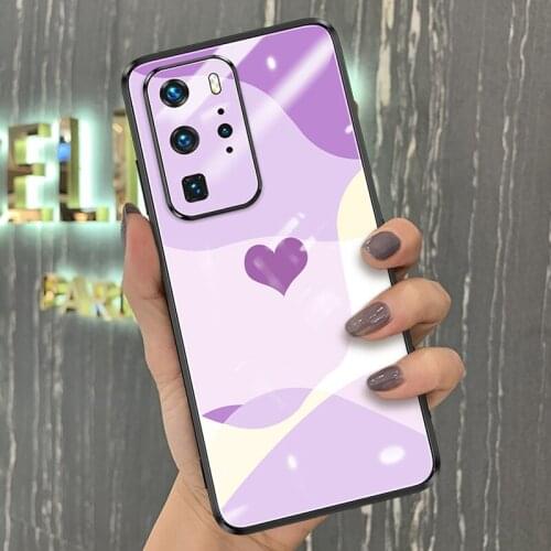 Tempered glass Case For Huawei P40 P40 Pro Plus Mate 40 pro lens protect purple love Glass case For iphone 11 12 pro max Cover
