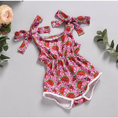 Baby Girl Summer Sling Romper Watermelon Jumpsuit Bandage Strap Sleeveless Playsuit Toddler Sunsuit