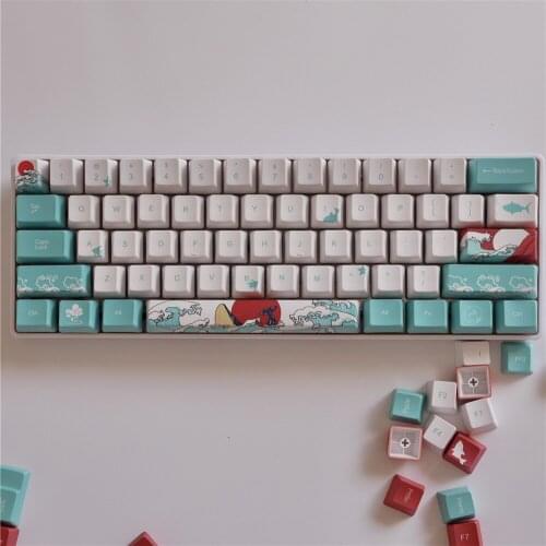 Japanese Coral Sea Keycaps Mechanical Keyboard Keycap PBT Key Cap Sublimation OEM Profile Compatible with GK64/GH60/68