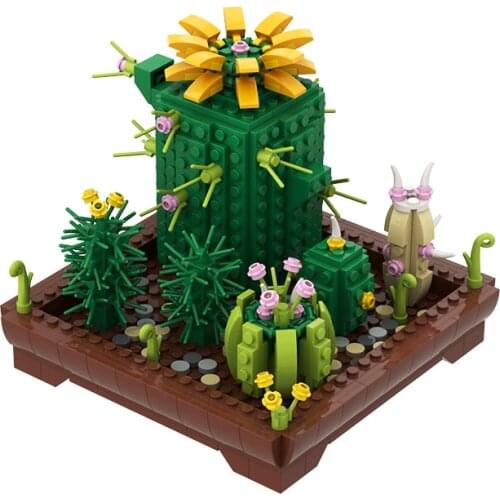 Cactus Pot Potted Plants Building Blocks Kit Sun Succulent Jungle Model Bricks Home Decoration Flowers Grass MOC Children Gifts