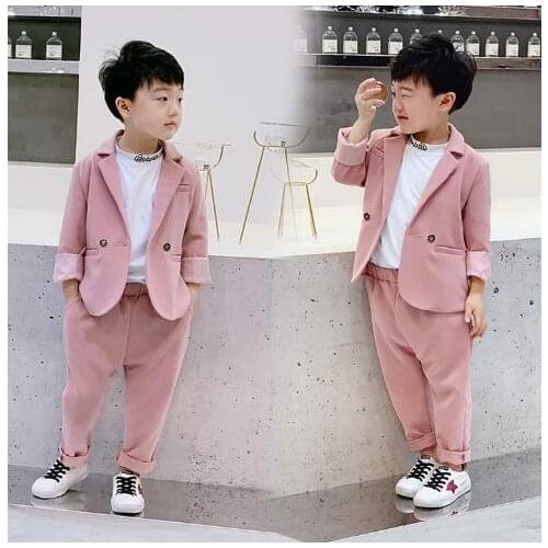Pink khaki Boys set Gentleman Clothes 2ps jacket pants boys clothing set formal wedding flowers clothing Childrens Suit Blazers