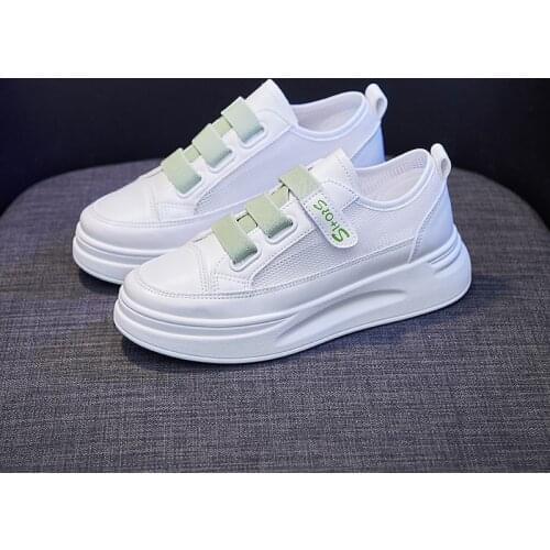 Summer Ladies Velcro Hollow White Shoes Breathable Mesh Student Casual Platform Sneakers Fairy Velcro Rubber Eva Women Shoes