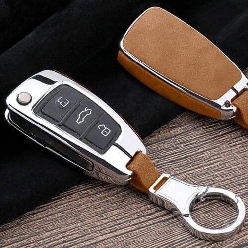 Metal leather Car Key Cover Case For Audi A1 A3 A4 A5 Q7 A6 C5 C6 A7 A8 R8 S4 S5 S6 S7 S8 SQ5 Key protection shell accessories