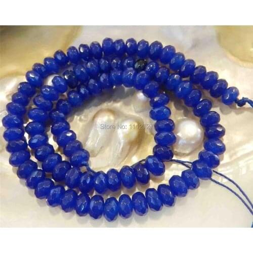 Fashion jewelry 4x6mm Faceted Blue Chalcedony Loose Beads Natural Stone Accessory Parts For Necklace 15"MY4317 Wholesale Price