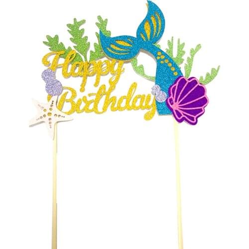 Starfish Mermaid Happy birthday Cake Toppers Cupcake Baby Shower DIY Gifts