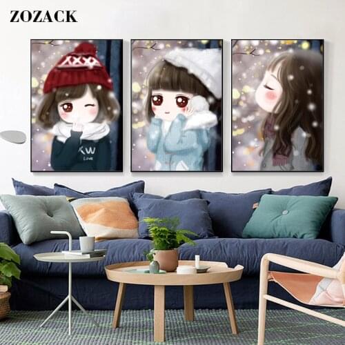 Needlework DIY Printed Chinese Cross Stitch Sets For Embroidery Kit Cartoon Girl Warm Winter Day Cross-Stitch kits Home Decor