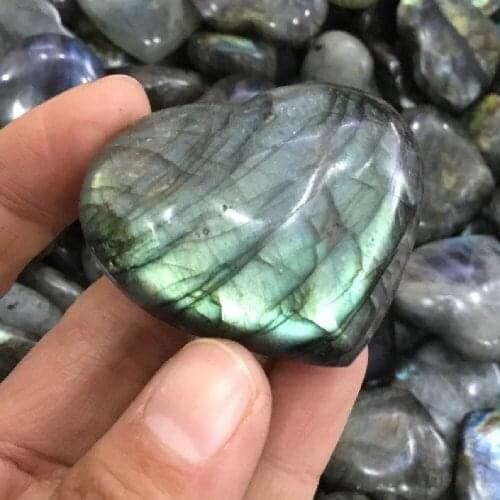 Natural Rock Moonstone Crystal Polished Heart Shape Labradorite Healing Stone