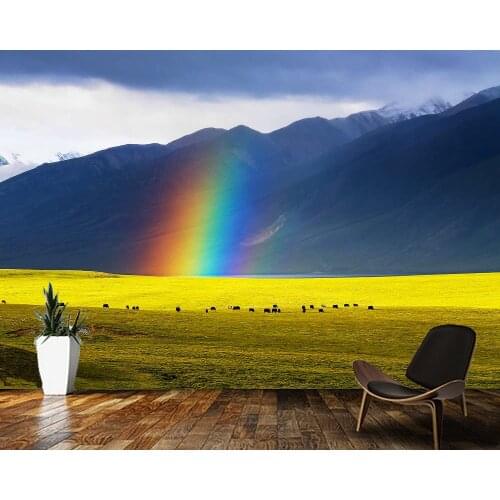 Papel de parede rainbow on the prairie mountain natural landscape 3d wallpaper,living room tv wall childrens bedroom mural