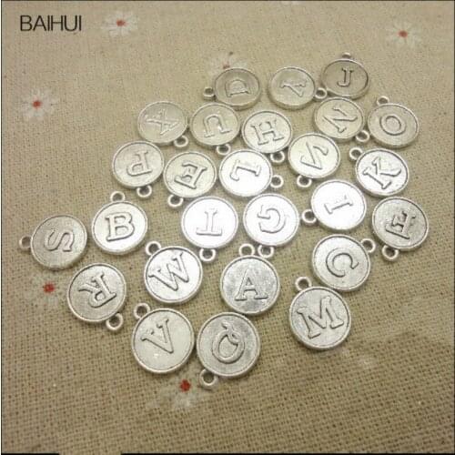 About 12*15mm DIY alloy accessories 26 English Letters Pendant Charms Jewelry Making Accessories ( Antique Silver)