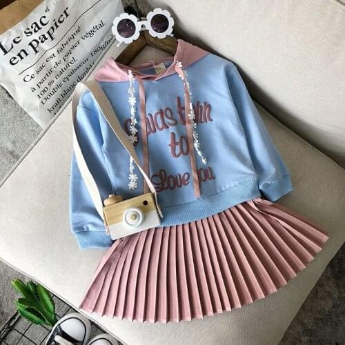 Childrens clothes baby girls clothes letter dress middle small sweater dress hooded long-sleeved skirt 2pcs girls' clothing
