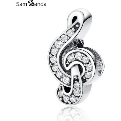 Authentic 100% 925 Sterling Silver Bead Charm Sweet Music Treble Clef Beads Fit Pandora Original Bracelets Women DIY Jewelry