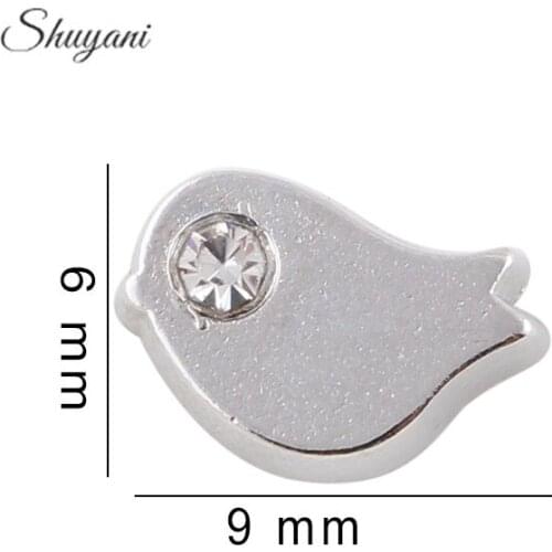 F413 Silver Plated Crystal Bird Charms Floating Locket Charms Fit Living Memory Glass Locket 6*9mm