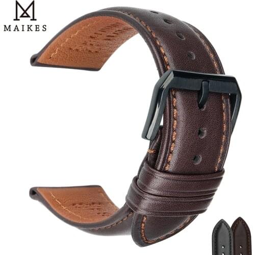 MAIKES 100% Genuine Cow Leather Watch Band loop Bracelet Belt 18mm 20mm 22mm 24mm Smart Watch Accessories for Galaxy Active