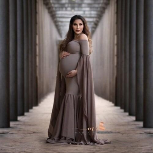 Sexy Shoulderless Maternity Photography Props Long Dress For Pregnant Women Fancy Pregnancy Dress Elegence Maxi Gown Photo Shoot
