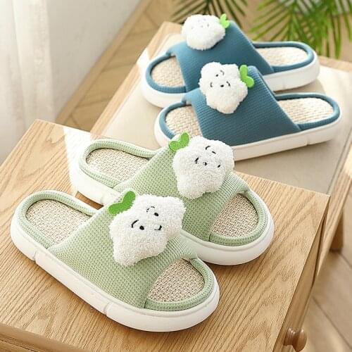 Deodorant Thick Platform Cartoon Slippers Linen Indoor Slipper Soft Anti-Slip Couples Home Floor Slides Ladies Summer Shoes