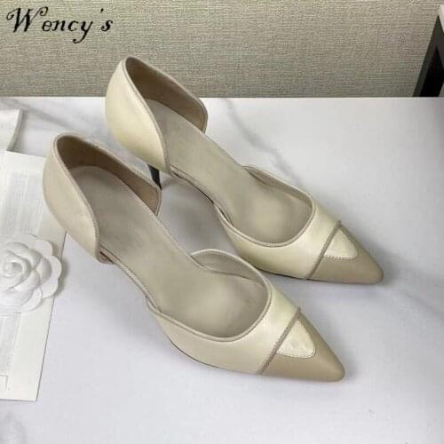 Genuine Leather Pumps for Women Patchwork Patent Leather Shoes Pointed Toe High Heels Dress Shoes Luxury Brand Design Woman Shoe