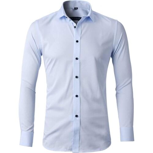 Spring Long Sleeve Slim Fit Business Light Blue Shirt Men Casual Social Shirt Oversize Male Top Boys Cotton Button Shirt Hot Xxl