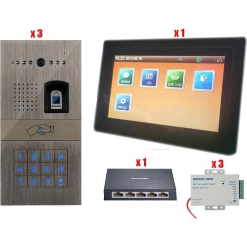 Wired 7" Wired Video Door Phone Visual Video Intercom Two-way Audio Intercom Fingerprint With Waterproof Outdoor IR Camera 3V1