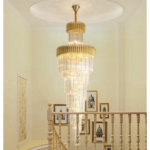 Spiral Staircase Chandelier led Luxury Gold Crystal Chandelier Duplex Villa Hotel Lobby Living Room Engineering Crystal Lighting
