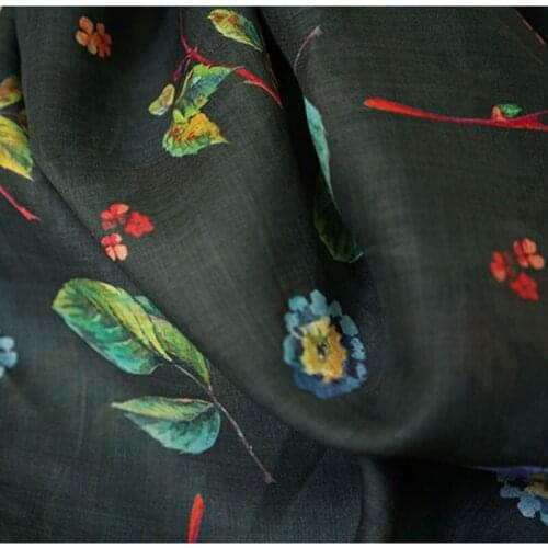 High end pure ramie fabric Beautiful red flower printing sewing fashion dress shirt cheongsam material