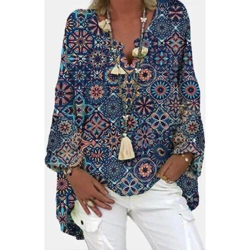 2021 Spring Autumn Casual Women Bloues Full Print Shirt Plus Size Women Loose Clothing Women Top Women Shirt