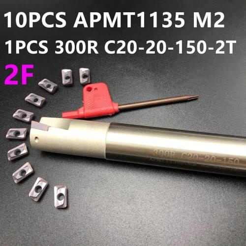 10PCS APMT1135 lathe tool lathe tool + 1PCS BAP300R C20-20-150-2T HSS inner diameter indexable shoulder milling cutter bar