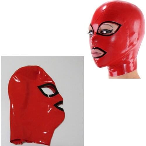 100% Latex Mask Red and Black Sexy Hood Halloween hood mask Rubber mask w/t back zipper