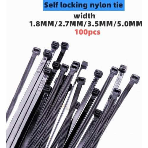 100PCS 1.8mm x 60/80/100/120/150/200mm 2.7mm x 150/200/250/300 Black Cable Wire Zip Ties Self Locking Nylon Cable Tie