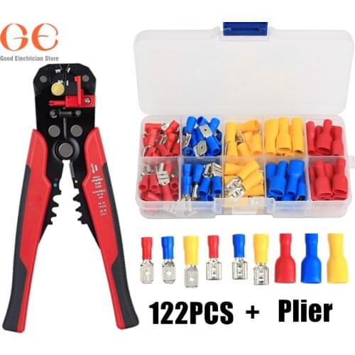 122PCS Insulated Female Male Terminal Spade Crimp Connector Terminas Connectors Cable Wire Connector With Crimp Plier Kits