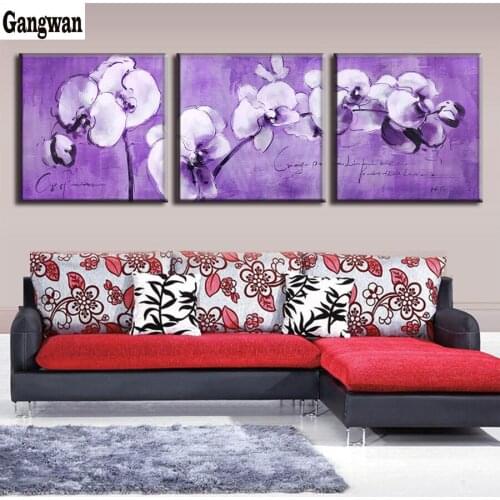 3 Pcs/set Purple Flower diamond embroidery Moth Orchid 3d Diy diamond Painting full drill round 5d cross stitch mosaic decor art