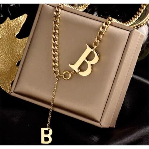 316L Stainless Steel Golden Tassel Pendant Letter B Thick Chain Hip Hop Necklace No Fade
