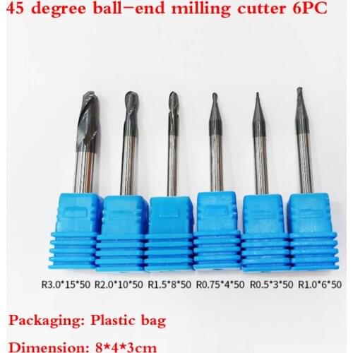 45 degree tungsten steel milling cutter NC tool straight shank two edge outer r cutter ball end milling cutter with carbide coat