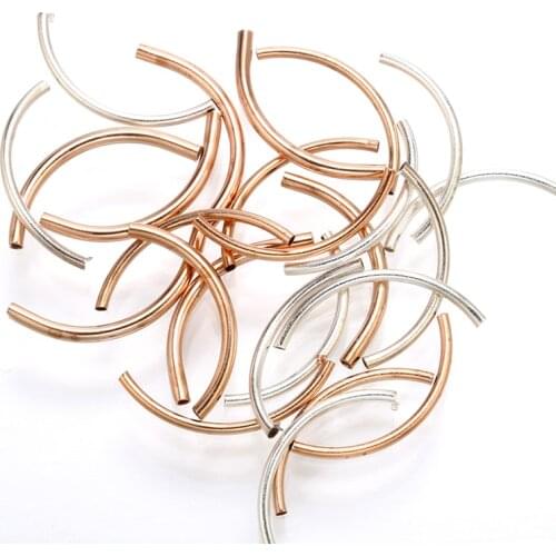 50 pcs smooth curved tube spacer bead connectors for bracelet earrings silver rose gold plated jewelry findings accessories