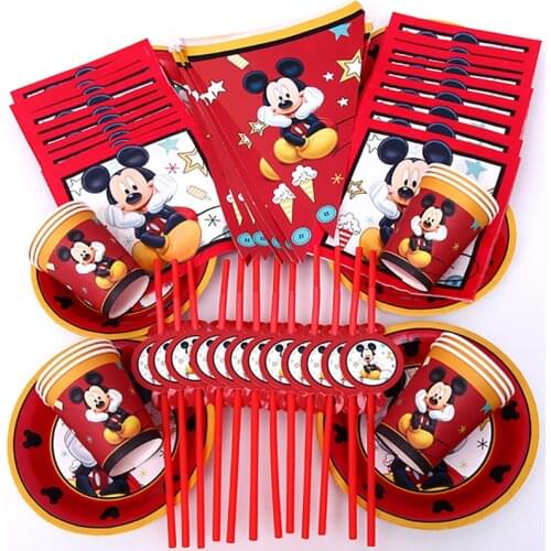 68pcs suitable for 12 people Mickey Mouse party red Mickey party tableware set children birthday party supplies decoration