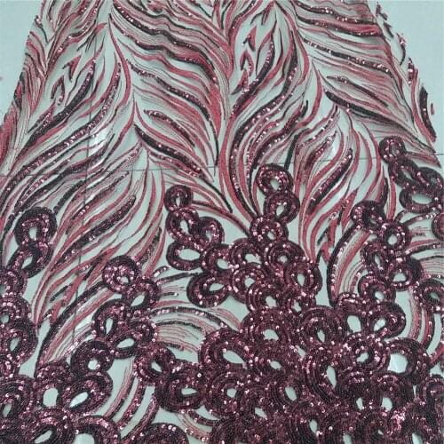 African sequins lace fabric high quality french guipure lace fabric new arrival sequins lace fabric for party wine color