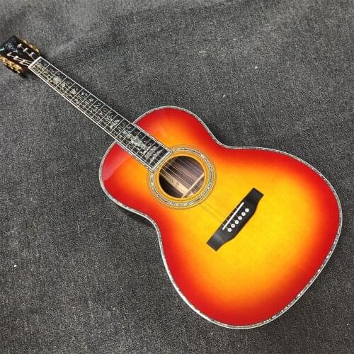 Cherry red spruce top 00045 Parlor acoustic guitar real abalone 000 45 parlour acoustic electric guitar free shipping acoustic