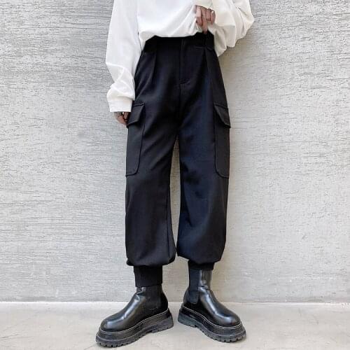 Mens new spring bulky pocket cargo pants, urban youth fashion mens loose wide legs, large size Haren pants