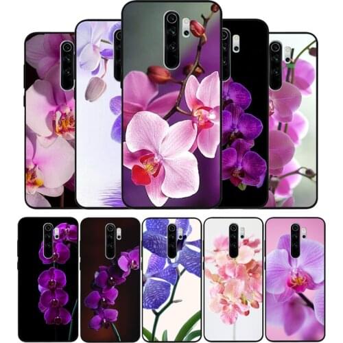 Orchid Flowers Colorful black Silicone Phone Case For Redmi note 9 8 7 Pro S 8T 7A Cover